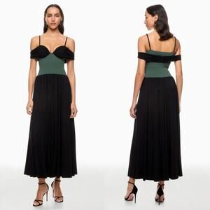 Simkhai Amarantha Dress Colorblock Cold Shoulder Bustier Maxi Green & Black M